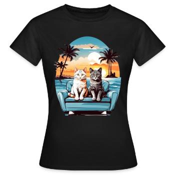 Chats au bord de la mer - T-shirt Femme - noir - Devant - AI Model Female 172 dark (172cm)