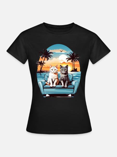 Katzen am Meer - Frauen T-Shirt - Schwarz