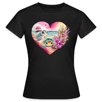 Turtles having fun on the beach. - Women's T-Shirt - black - Front - AI Model Female 172 dark (172cm)
