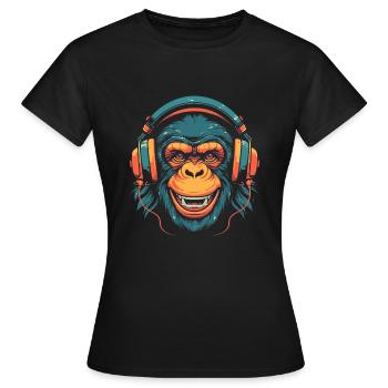 Chimp wearing headphones - Women's T-Shirt - black - Front - AI Model Female 172 dark (172cm)