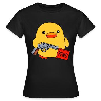 Lustige dicke Baby Ente mit Spielzeugpistole Peng - Frauen T-Shirt - Schwarz - Vorne - AI Model Female 172 dark (172cm)