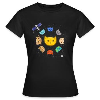 Le système solaire - Chat Satellite Spaceship - T-shirt Femme - noir - Devant - AI Model Female 172 dark (172cm)