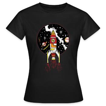 Retro- Raketenschiff, das WeltraumShuttle anläuft - Frauen T-Shirt - Schwarz - Vorne - AI Model Female 172 dark (172cm)