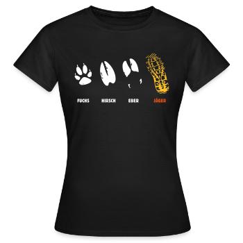Fuchs, Reh, Eber, Jäger, Trittsiegel, Fährte - Frauen T-Shirt - Schwarz - Vorne - AI Model Female 172 dark (172cm)