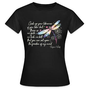 Virginia Woolfs Freiheitsdesign-Zitat in Elfenbein - Frauen T-Shirt - Schwarz - Vorne - AI Model Female 172 dark (172cm)