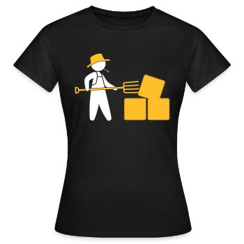Bauer mit Mistgabel und Heu - Frauen T-Shirt - Schwarz - Vorne - AI Model Female 172 dark (172cm)