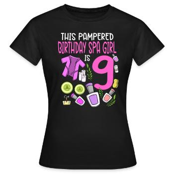 Spa Geburtstag für Mädchen 9. Spa Geburtstagsfeier - Frauen T-Shirt - Schwarz - Vorne - AI Model Female 172 dark (172cm)