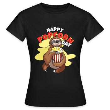 Happy Popcorn Day Sloth Popcorn - T-shirt Femme - noir - Devant - AI Model Female 172 dark (172cm)