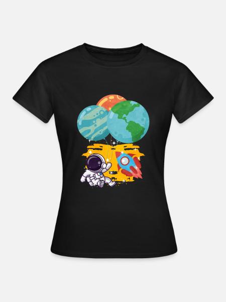 Astronaut Pluto Neptun Erde Balloon - Frauen T-Shirt - Schwarz