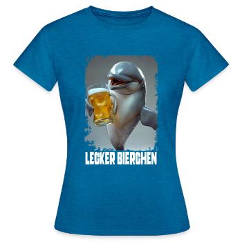 Lecker Bierchen Delfin - Frauen T-Shirt - Antikblaues Saphir meliert - Vorne - AI Model Female 172 dark (172cm)