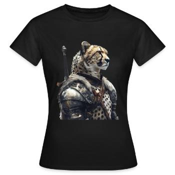Chevalier guépard Moyen Âge - T-shirt Femme - noir - Devant - AI Model Female 172 dark (172cm)