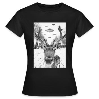 Renne selfie OVNI - T-shirt Femme - noir - Devant - AI Model Female 172 dark (172cm)