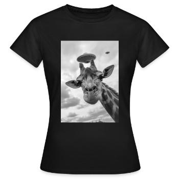 Girafe selfie OVNI - T-shirt Femme - noir - Devant - AI Model Female 172 dark (172cm)