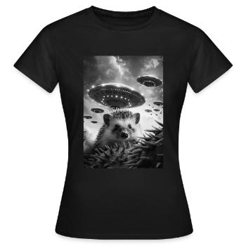 Ufo Selfie Igel - Frauen T-Shirt - Schwarz - Vorne - AI Model Female 172 dark (172cm)