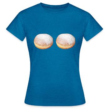 Krapfen Brüste - Lustiges Faschingskostüm Berliner - Frauen T-Shirt - Antikblaues Saphir meliert - Vorne - AI Model Female 172 dark (172cm)