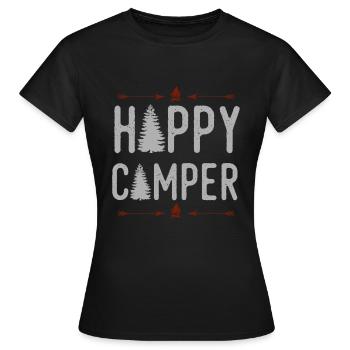 Camping - Camper - Campfire - Shirt - happy camper - Frauen T-Shirt - Schwarz - Vorne - AI Model Female 172 dark (172cm)