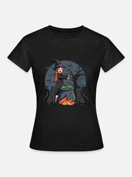 Hexe mit Kessel - Frauen T-Shirt - Schwarz