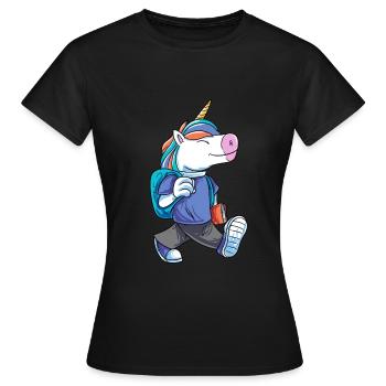 Einhorn Schulranzen - Frauen T-Shirt - Schwarz - Vorne - AI Model Female 172 dark (172cm)