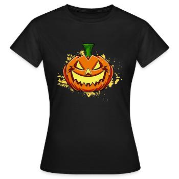 Gespenstisches Kürbisgesicht Halloween - Frauen T-Shirt - Schwarz - Vorne - AI Model Female 172 dark (172cm)