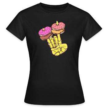 Skeletal hand with Donat - Women's T-Shirt - black - Front - AI Model Female 172 dark (172cm)