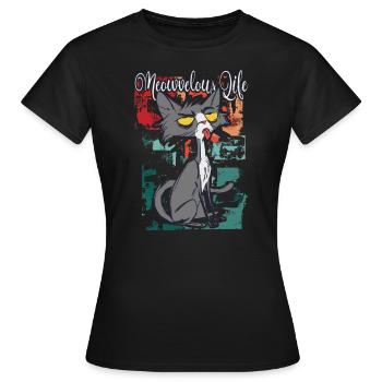 Meowvelous Life avec notre ludique - T-shirt Femme - noir - Devant - AI Model Female 172 dark (172cm)