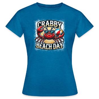 L’ambiance de la mer avec notre journée à la plage Crabby - T-shirt Femme - bleu saphir antique chiné - Devant - AI Model Female 172 dark (172cm)
