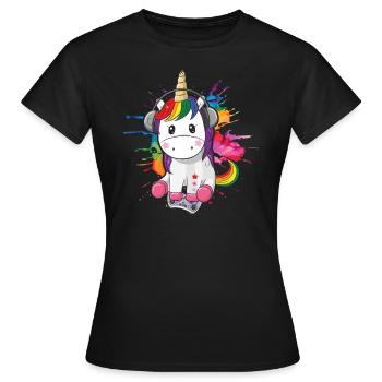 Play Controller Gaming Unicorn Controller - T-shirt Femme - noir - Devant - AI Model Female 172 dark (172cm)