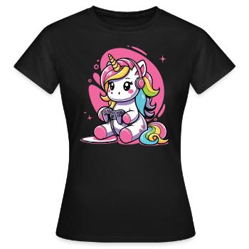 Play Controller Gaming Unicorn Controller - T-shirt Femme - noir - Devant - AI Model Female 172 dark (172cm)