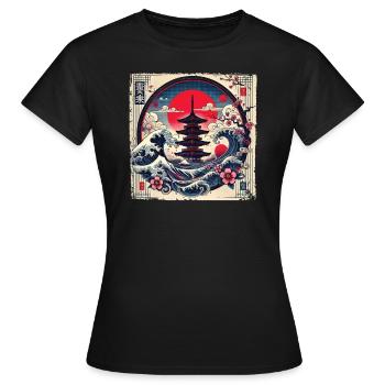 Traditionelle Japanische Pagode, - Frauen T-Shirt - Schwarz - Vorne - AI Model Female 172 dark (172cm)