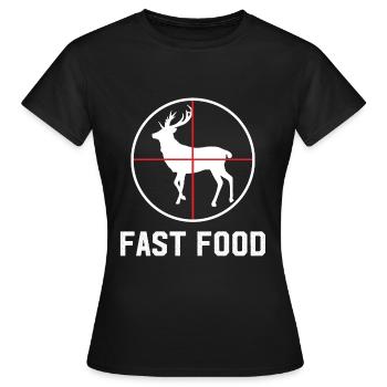 Fast Food Hirsch Jagd T-Shirt Lustiges Geschenk - Frauen T-Shirt - Schwarz - Vorne - AI Model Female 172 dark (172cm)
