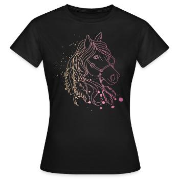 Pferde Bunt Reiten Pferdekopf Pferdenaar Geschenk - Frauen T-Shirt - Schwarz - Vorne - AI Model Female 172 dark (172cm)
