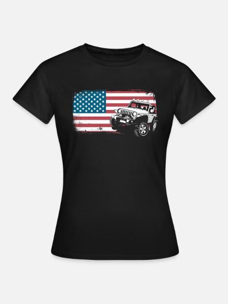 Jeep Auto Gelängewagen USA Amerika Flagge Geschenk - Frauen T-Shirt - Schwarz