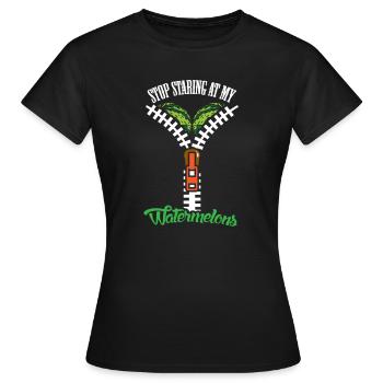 Watermelons Stop Staring Women Boobs - Women's T-Shirt - black - Front - AI Model Female 172 dark (172cm)