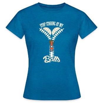 Volleyball Stop Staring Women Boobs - Women's T-Shirt - antique blue sapphire heather - Front - AI Model Female 172 dark (172cm)