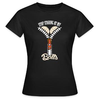 Volleyball Stop Staring Women Boobs - Women's T-Shirt - black - Front - AI Model Female 172 dark (172cm)