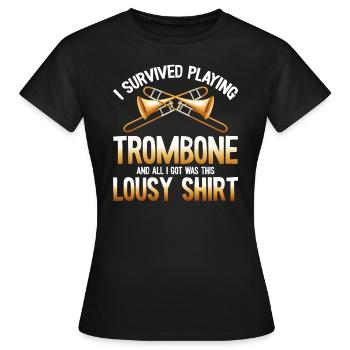 I Survived Playing Trombone Trumpet Band Music - Frauen T-Shirt - Schwarz - Vorne - AI Model Female 172 dark (172cm)