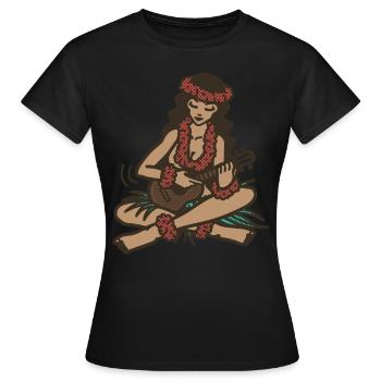Hula Mädchen mit Ukulele - Frauen T-Shirt - Schwarz - Vorne - AI Model Female 172 dark (172cm)