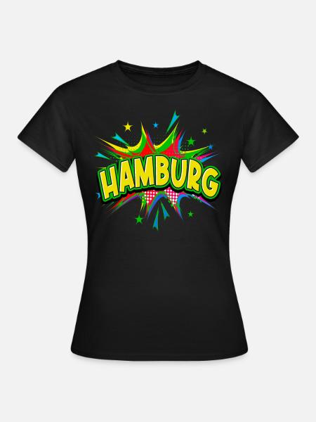 Hamburg Deutschland Stadt Pop Art Comic Kunst - Dame-T-shirt - sort