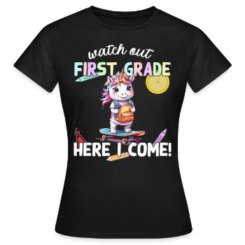 Licorne mignonne premier jour d’école école de skateboard - T-shirt Femme - noir - Devant - AI Model Female 172 dark (172cm)