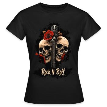 Rock N Roll Totenkopf E-Gitarre Rose Musik Rocker - Frauen T-Shirt - Schwarz - Vorne - AI Model Female 172 dark (172cm)