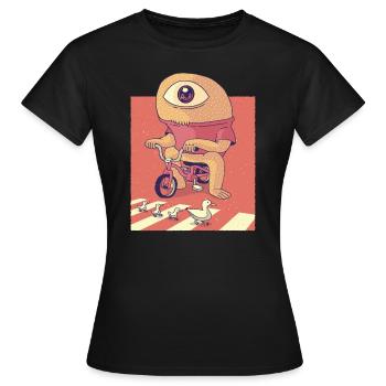 Cyclops Bicycle Cartoon - Women's T-Shirt - black - Front - AI Model Female 172 dark (172cm)