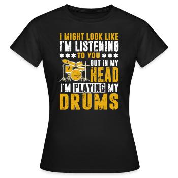 Batterie Batterie Batterie Batteur Percussion Rocknroll - T-shirt Femme - noir - Devant - AI Model Female 172 dark (172cm)