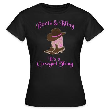 Chapeau de cowboy Wild West Western Bottes de cowboy Chapeau - T-shirt Femme - noir - Devant - AI Model Female 172 dark (172cm)