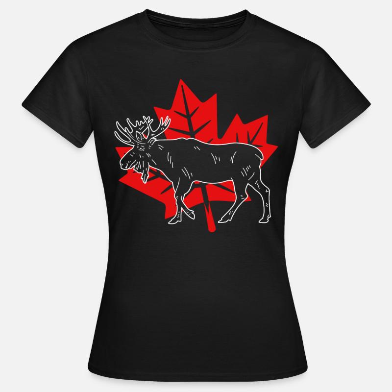 Canada Canadian Elk Maple Leaf Flag Canada - Women's T-Shirt - black