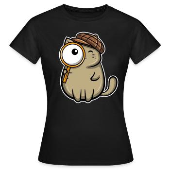 Detektiv Katze Lupe - Frauen T-Shirt - Schwarz - Vorne - AI Model Female 172 dark (172cm)