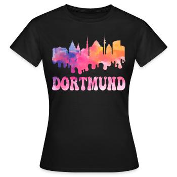 Dortmund Germany City Skyline Splash Colorful - Women's T-Shirt - black - Front - AI Model Female 172 dark (172cm)