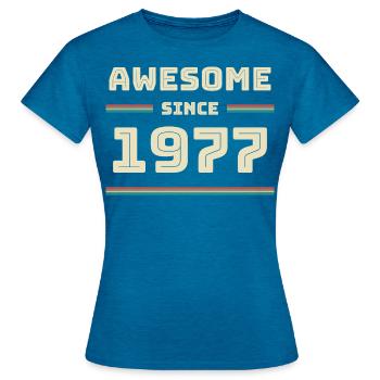 1977 Jahrgang Geburtsjahr Baujahr Geschenkidee - Frauen T-Shirt - Antikblaues Saphir meliert - Vorne - AI Model Female 172 dark (172cm)