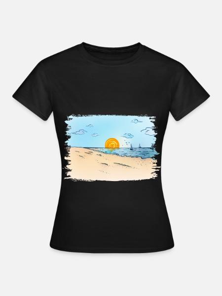 Sonnenaufgang am Strand - Frauen T-Shirt - Schwarz