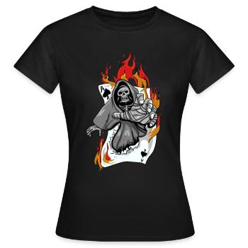 Poker Glücksspiel Casino Pokerface Reaper - Frauen T-Shirt - Schwarz - Vorne - AI Model Female 172 dark (172cm)