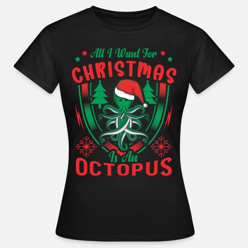 Christmas Octopus Octopus Squid - Women's T-Shirt - black